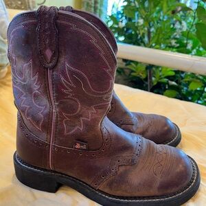 Justin Gypsy roper Brown Leather Cowboy Boots women’s 8 pink shoes